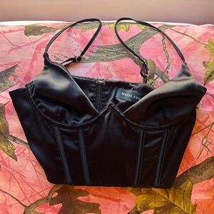 white fox boutique black corset / bustier top low cut strappy silk crop top tank